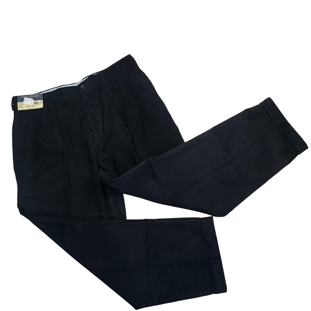 Daniel Cremieux Classics Mens 40x30 Navy Blue Corduroy Pleated Cuffed Pants NEW